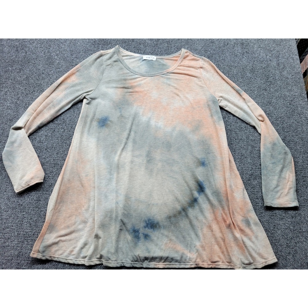 ENTI Womens Tie Dye Long Sleeve Tunic Top Blue Orange JT1171 Medium